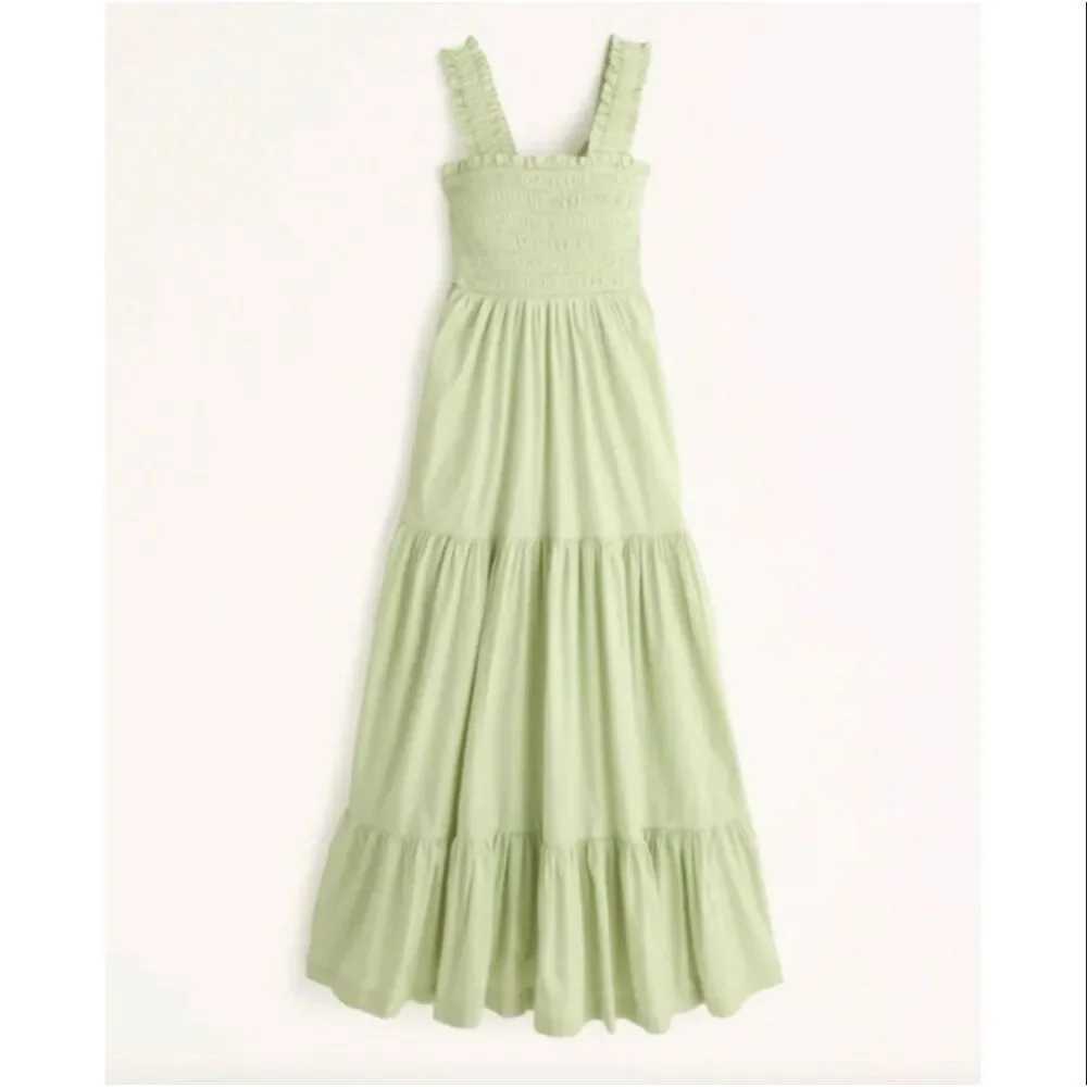 Abercrombie & Fitch Dress Green Smocked Bodice Tiered Boho Size XXS